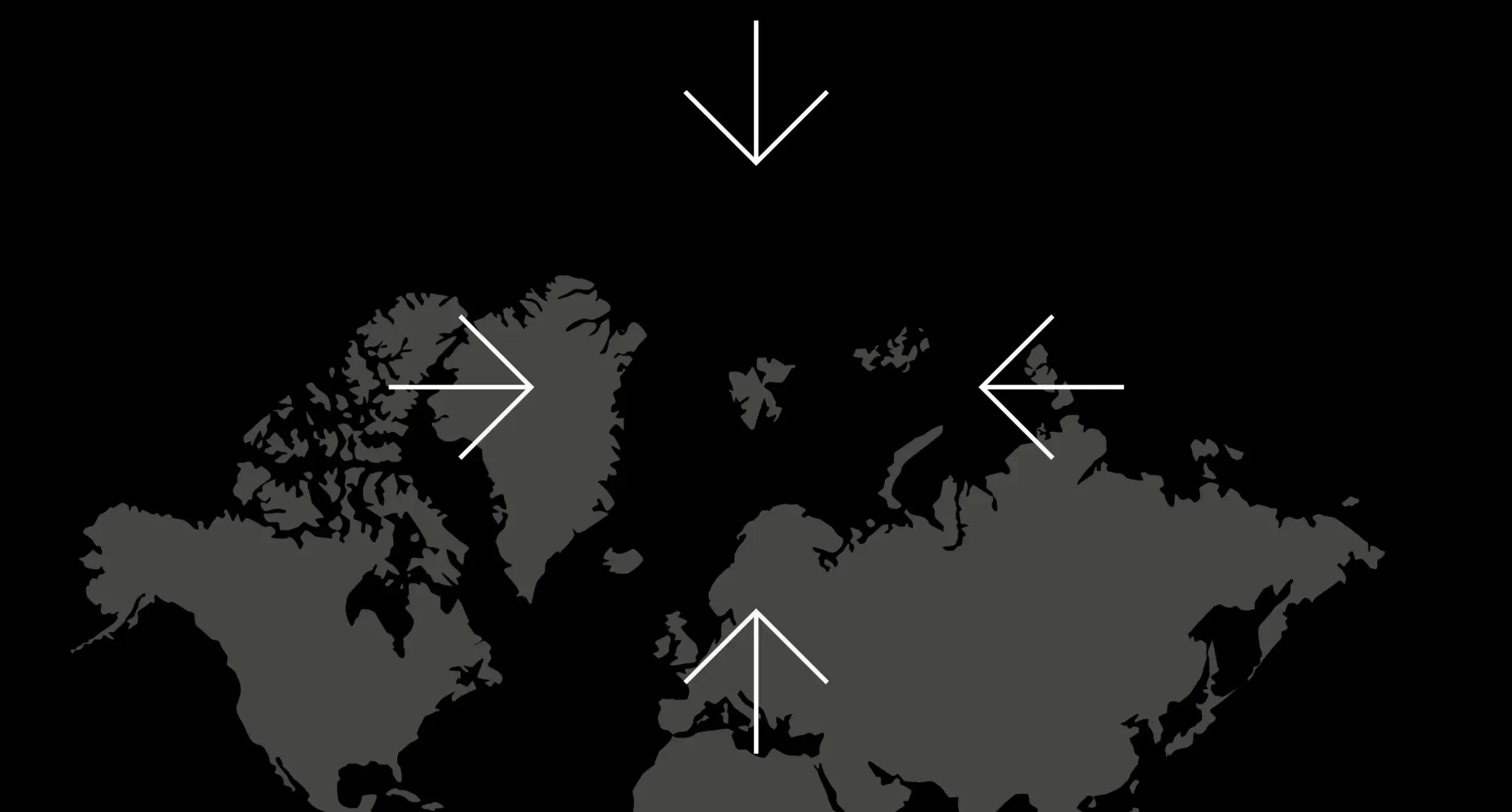 Black and grey map with 4 arrows pointing to Svalbard.