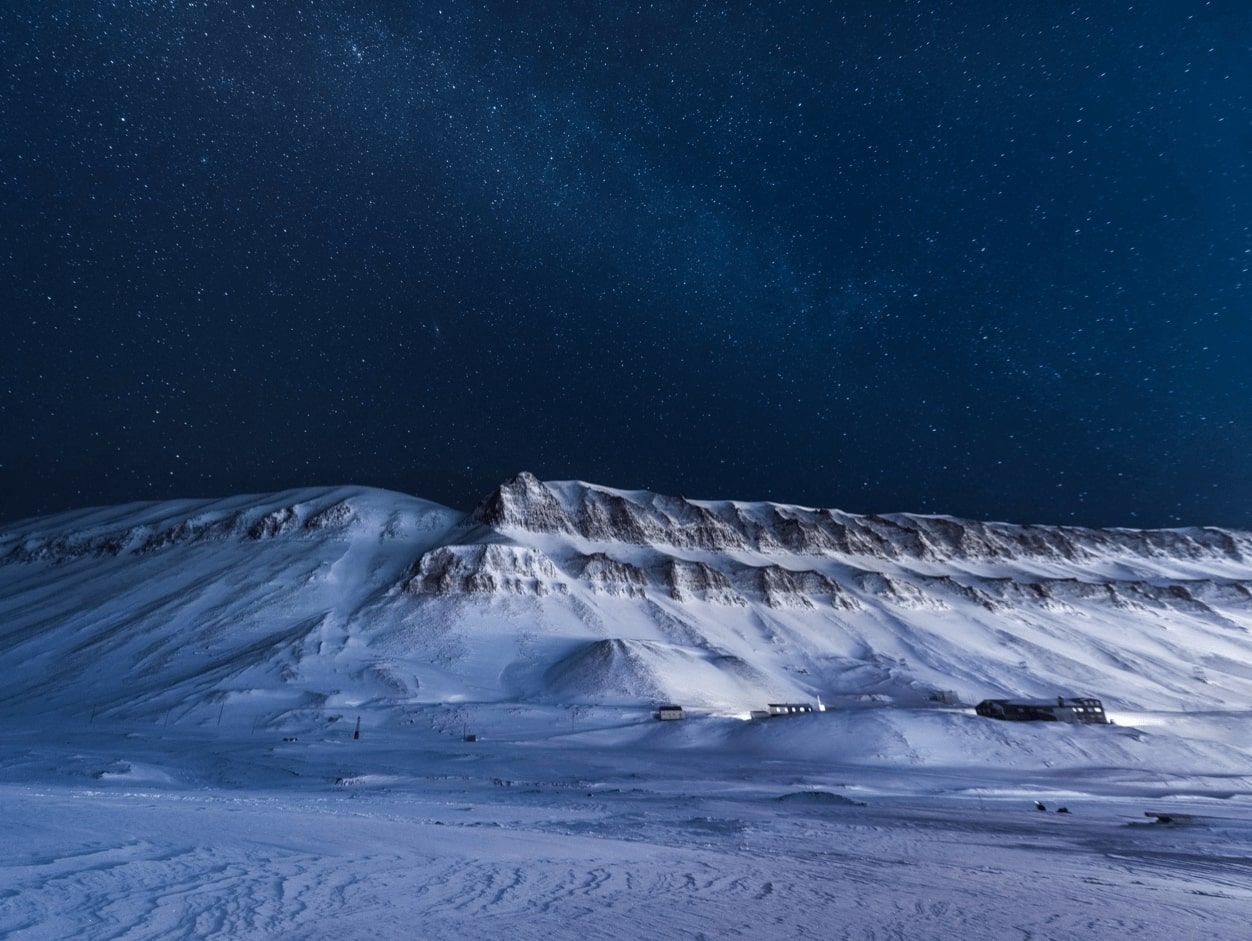 Svalbard mountains at night