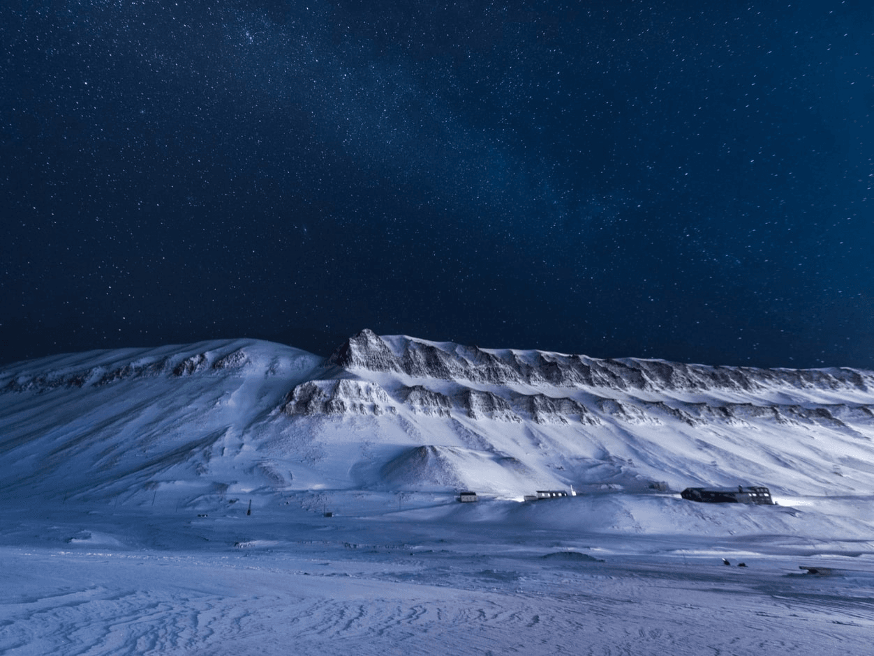 Svalbard mountains at night