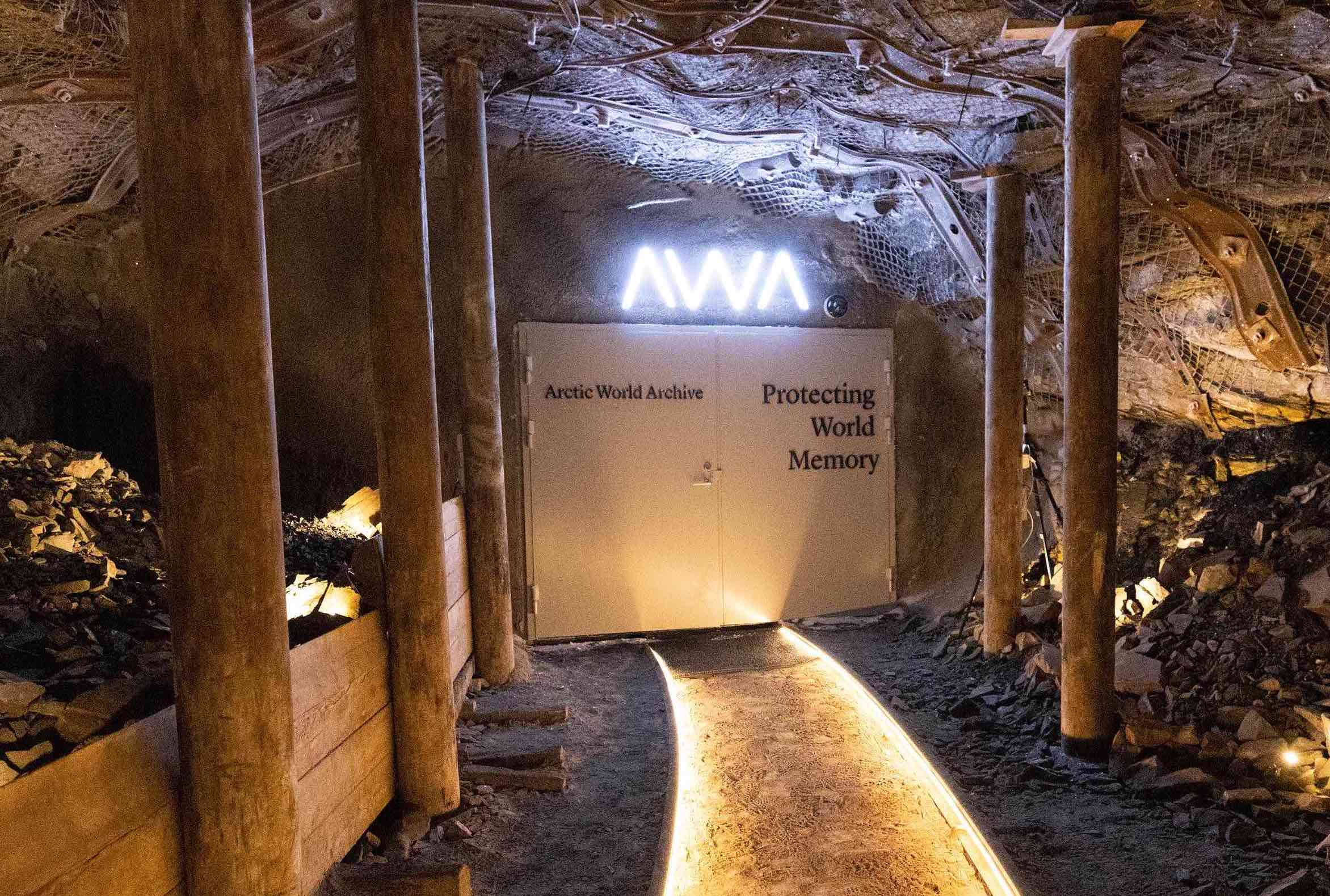 The entrance to the Arctic World Archive vault inside the mine.